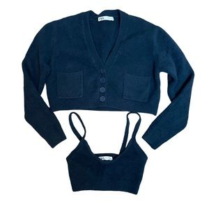 Zara Knit Two Piece Bralette and Cropped Sweater Set Sz. S